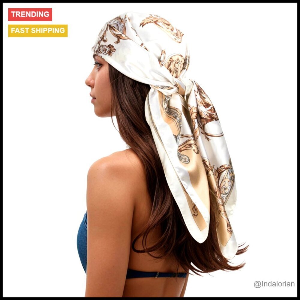 Silk-Like Polyester Square Scarf Elegant Boho Chic Head Wrap 35 Inch